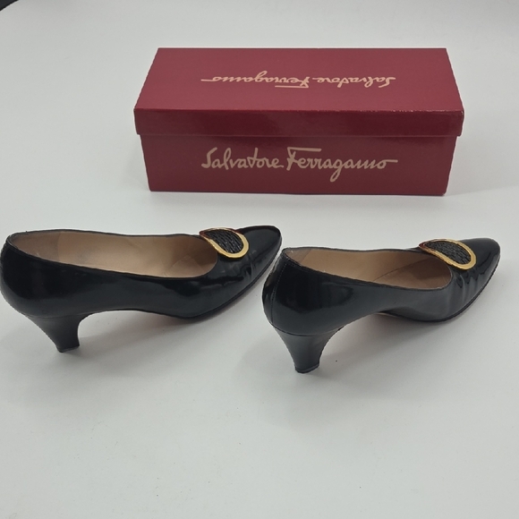 Salvatore Ferragamo Black Heels with Gold Trim - Picture 7 of 12